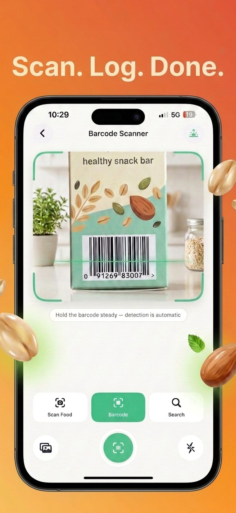 Barcode scanner reading a packaged food label