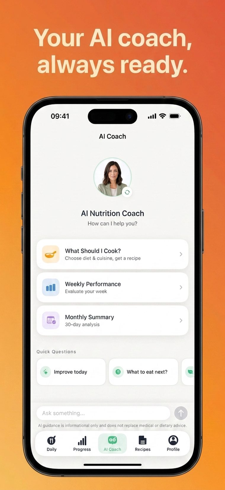 AI nutrition coach chat screen