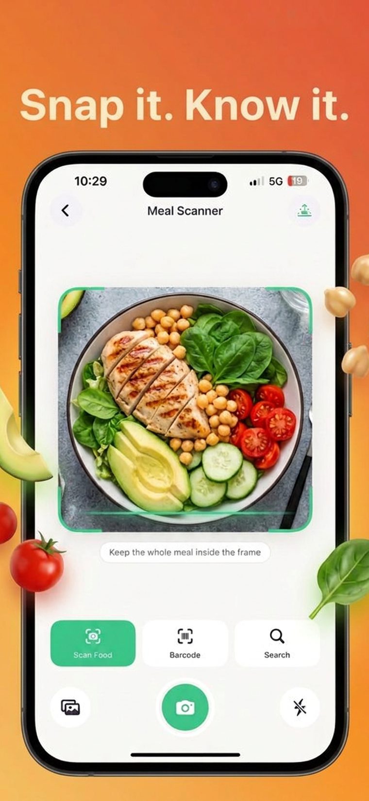 AI meal scanner pointed at a plate of food